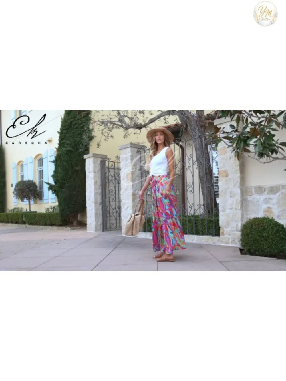 Boho High Waist Maxi Skirt with Pockets Flowy Tiered A-Line